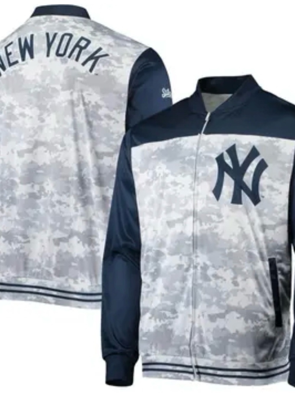 Stitches New York Camo Bomber Jacket In Gray And Navy L